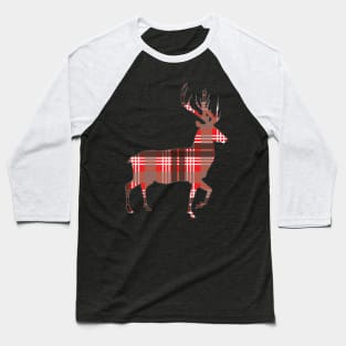 Red, Black and White Tartan Scottish Stag Silhouette Baseball T-Shirt